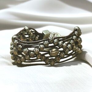 Woven silver bead geometric multi cord bracelet